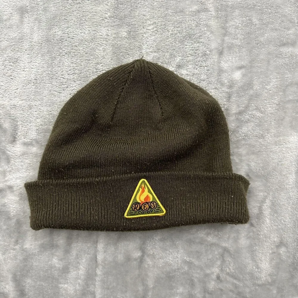 Vintage REI Co-Op Beanie Hat Boys Olive Green Yellow‎ Retro Y2K Gorpcore